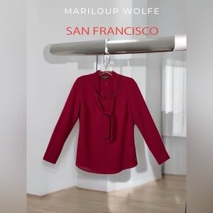 NWOT, Mariloup Wolfe by San Francisco, Red Tie-Neck Blouse, Small